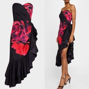 One33 Social Strapless floral print asymmetric midi dress